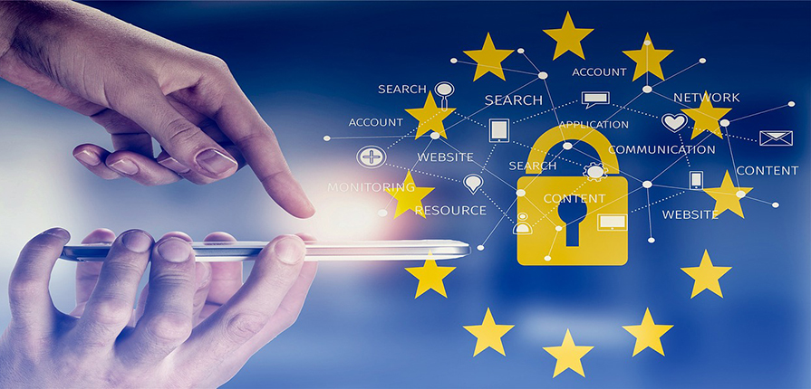 GDPR Mano che indica le stelle dell'unione europea, rappresentando il GDPR